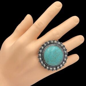 Large Turquoise Stone Cocktail Stretch Ring